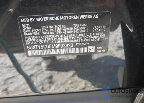 2021 BMW X3 xDrive30I из США, поврежденный, VIN 5UXTY5C05M9F93923